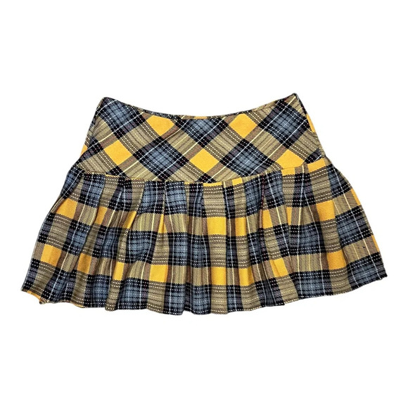 Vintage Yellow Plaid Pleated Ultra Mini Skirt y2k - Picture 2 of 4